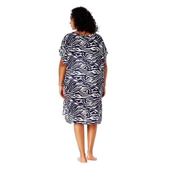 NEW Anne Cole Womens Plus Size Zebra-Print Swim Cover Up Tunic Navy / White L/XL - Picture 4 of 7